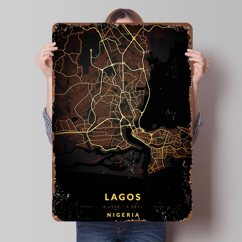 Gaming Accessories Europe - Poster Peta Kota Lagos, Papan Logam