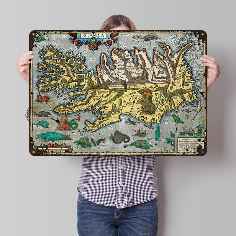 Gaming Accessories Europe - Poster Logam Peta Islandia Seni Dinding