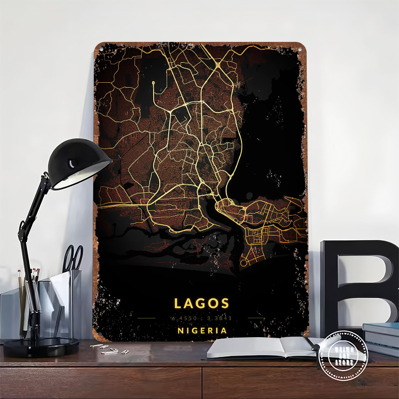 Poster Peta Kota Lagos, Papan  - Gaming Accessories Europe ulasan dan harga
